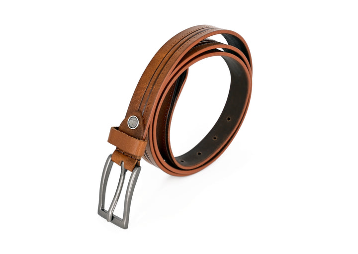 Girls' Genuine Leather Minimal Belt – Tan