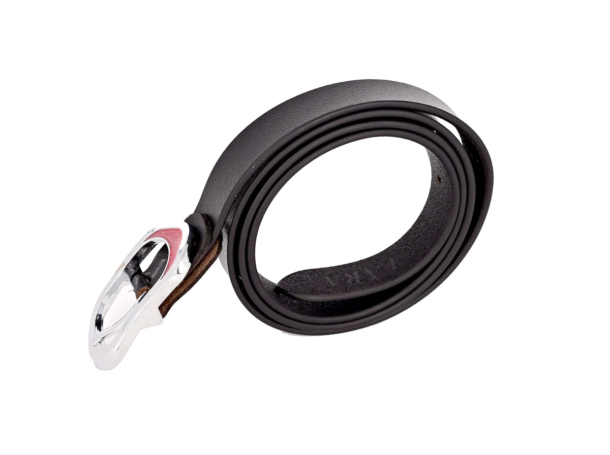 Girls' Genuine Leather Minimal Belt – Black