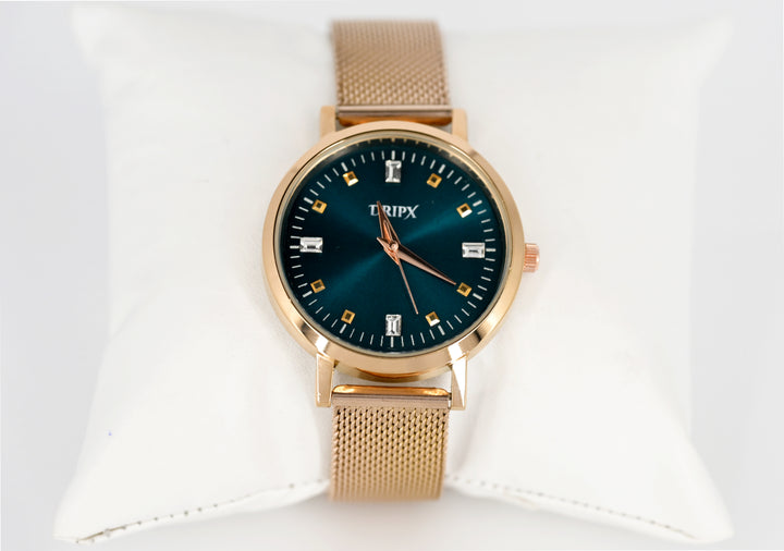 Elegant and Minimal Green Dial Rose Gold Chain Women's Watch