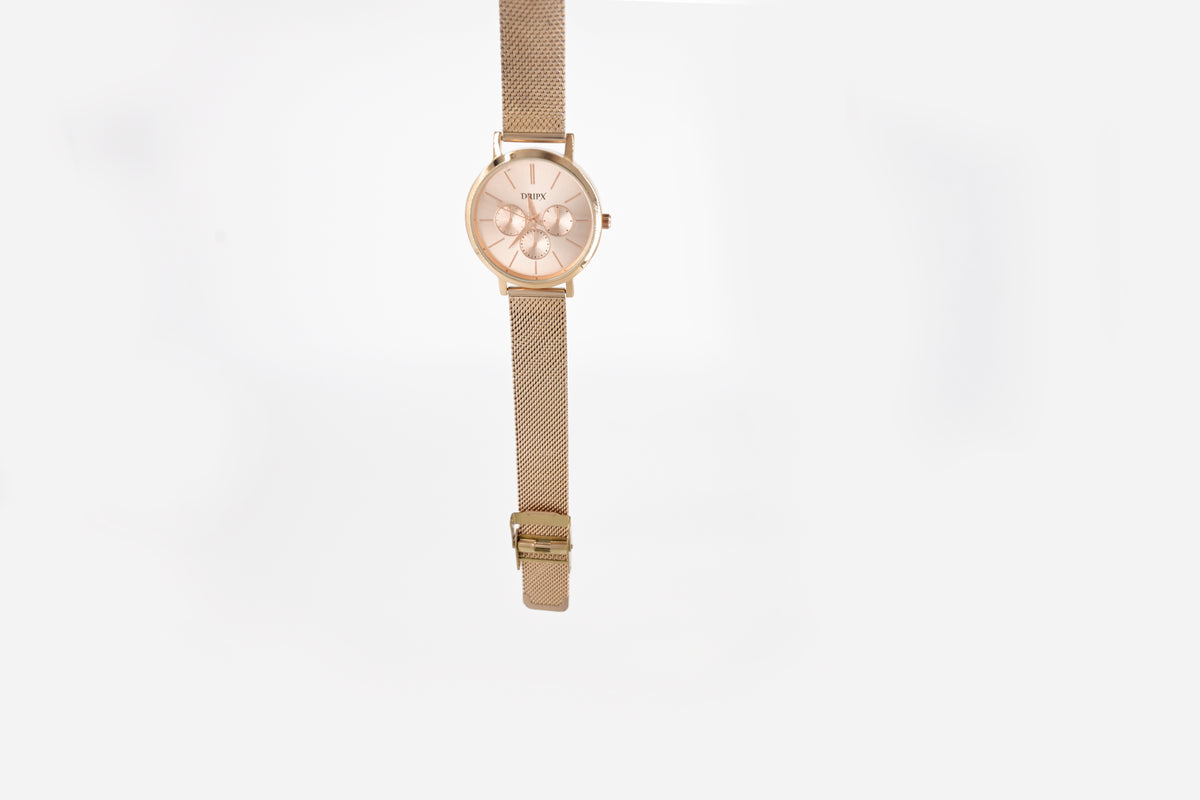 Elegant Rose Gold Dial Women's Watch, Metal Strap