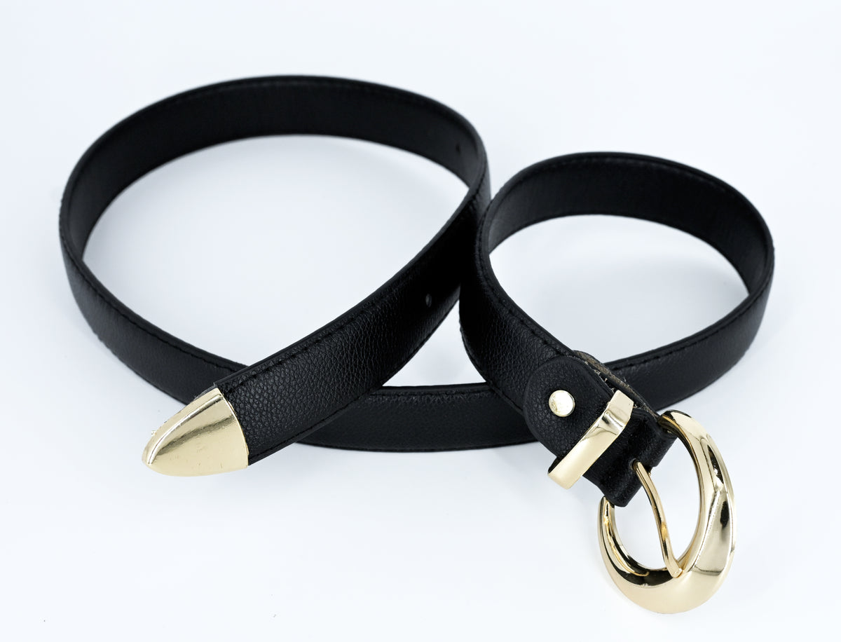 Women's Faux Leather Double-Ring Belt – Black