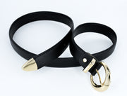 Women's Faux Leather Double-Ring Belt – Black