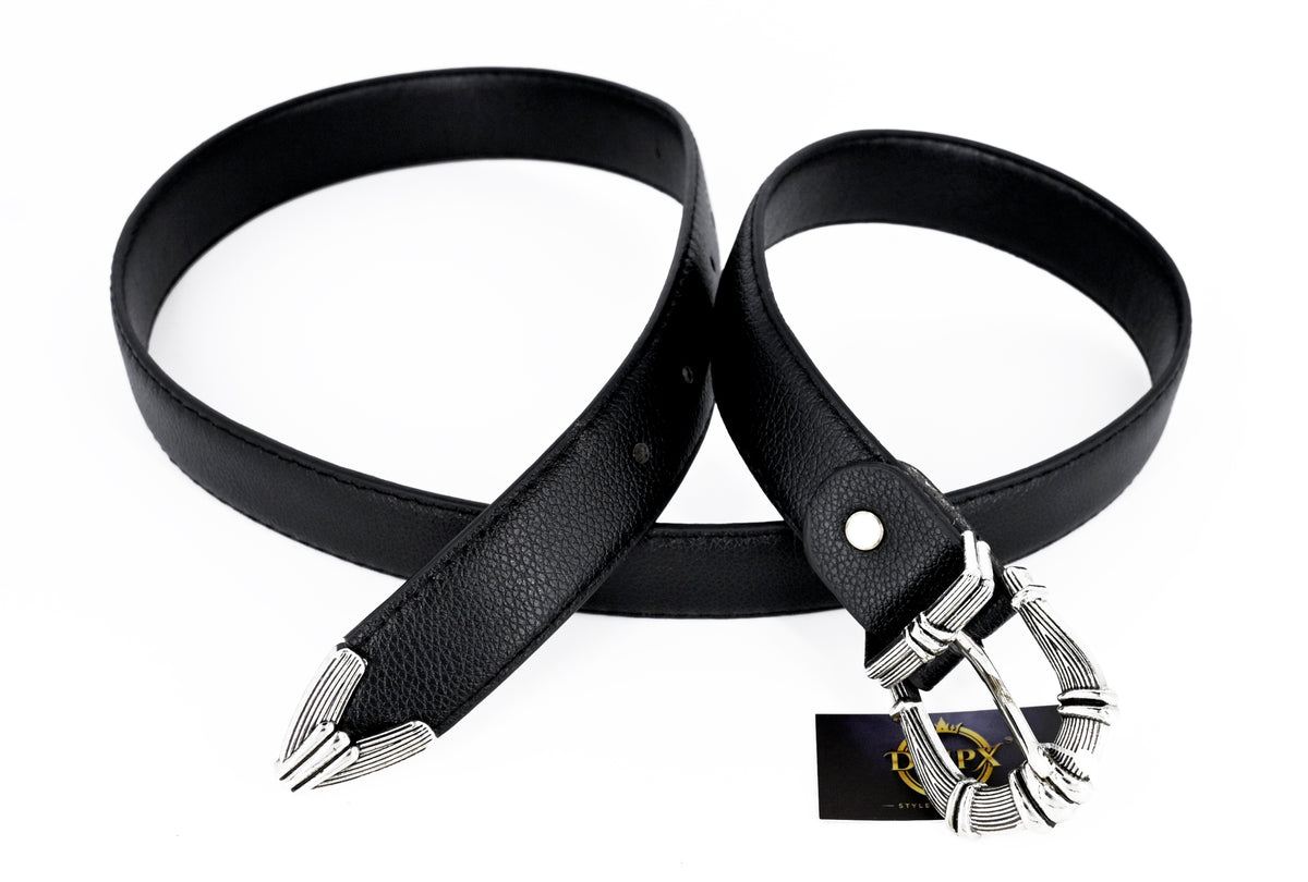 Women's Faux Leather Statement Belt – Black