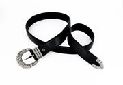 Women's Faux Leather Ornate Buckle Belt – Black