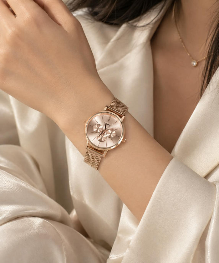 Vintage Look Rose Gold Multi-Dial Chain Strap Women's Watch