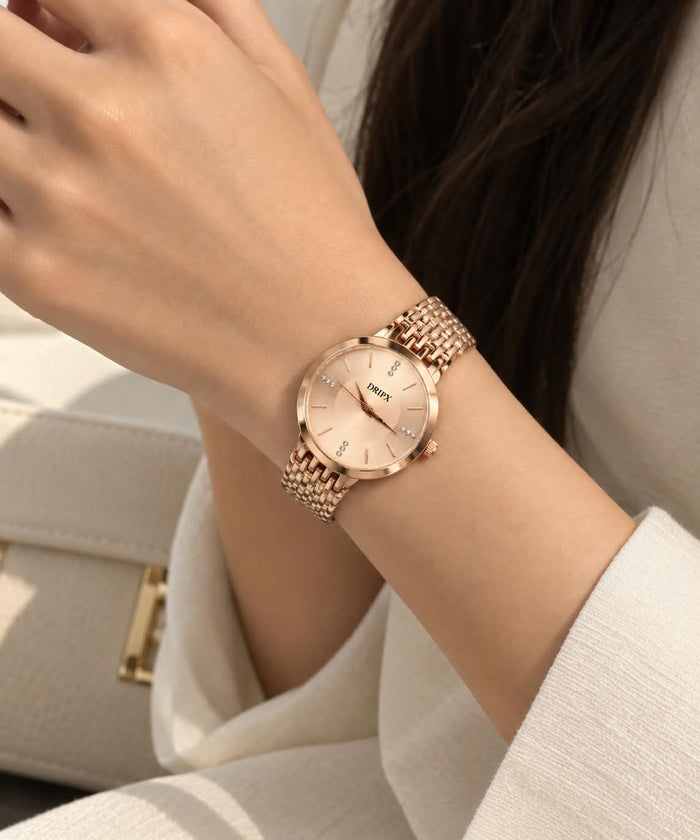 Sleek Champagne Dial Rose Gold Chain Strap Women's Watch