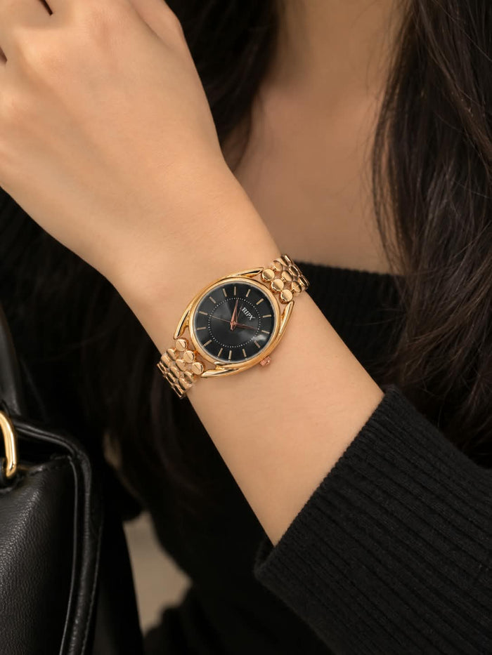 Black Dial Rose Gold Chain Strap Women's Watch