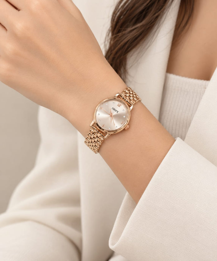 Party Look Classic White Dial Rose Gold Chain Strap Women's Watch
