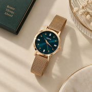 Elegant and Minimal Green Dial Rose Gold Chain Women's Watch
