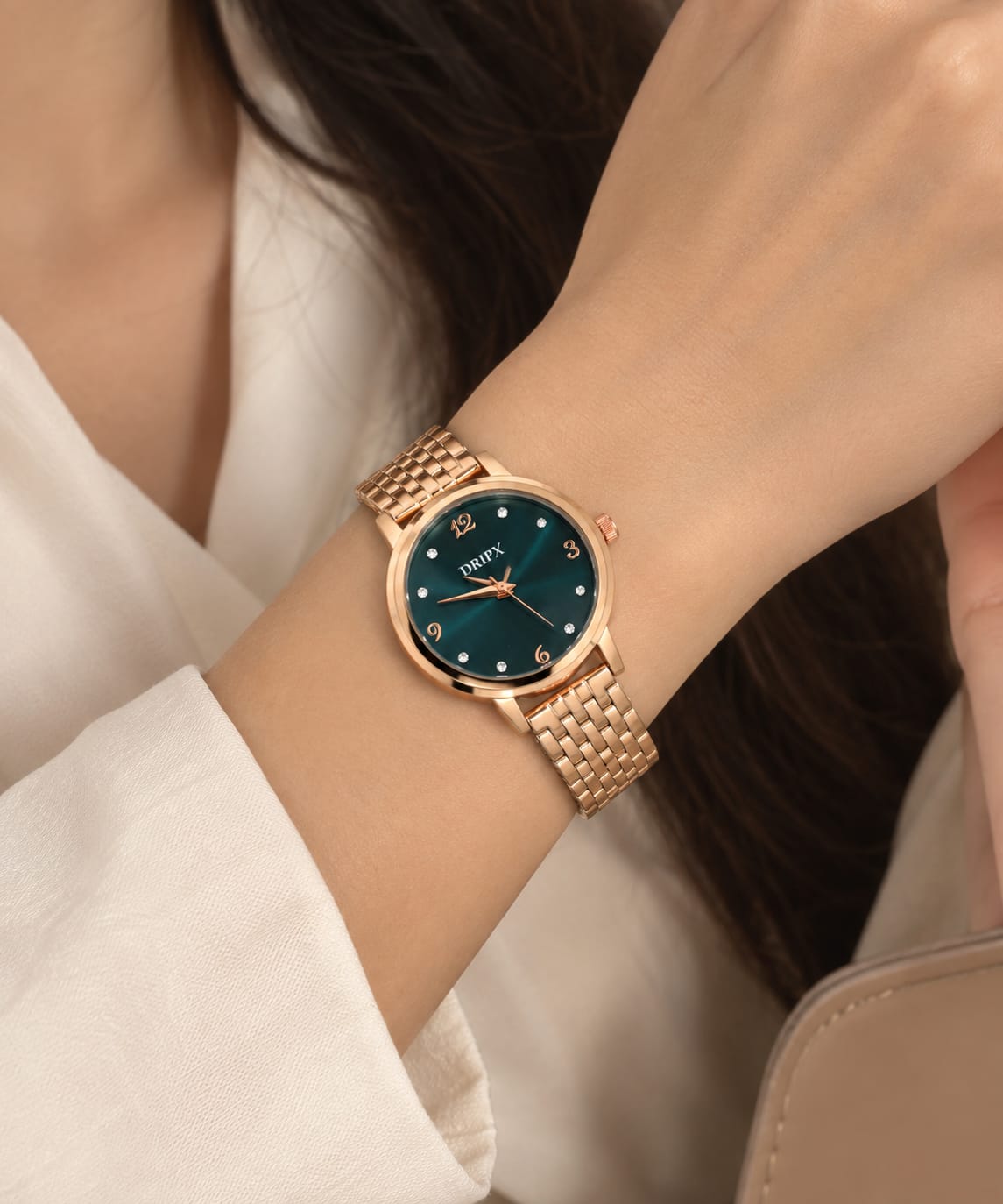 Party Look Classic Green Dial Rose Gold Chain Strap Women's Watch