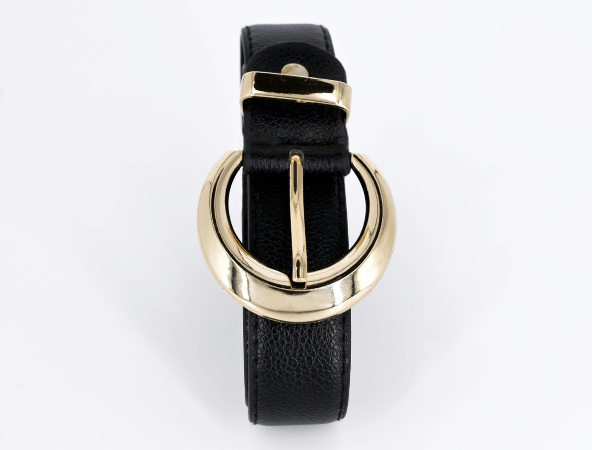 Women's Faux Leather Double-Ring Belt – Black
