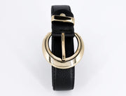 Women's Faux Leather Double-Ring Belt – Black