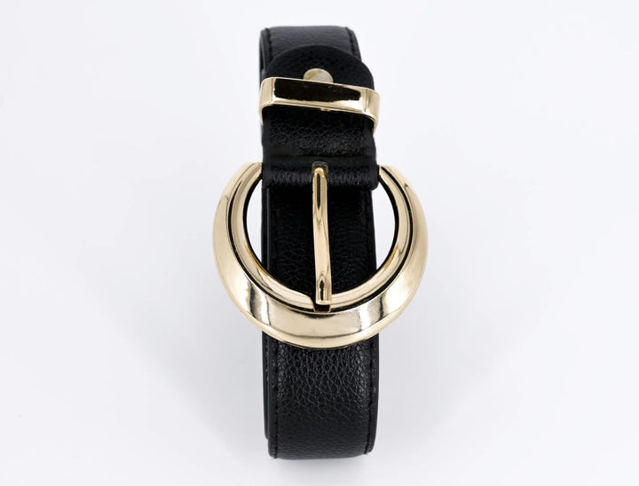 Women's Faux Leather Double-Ring Belt – Black