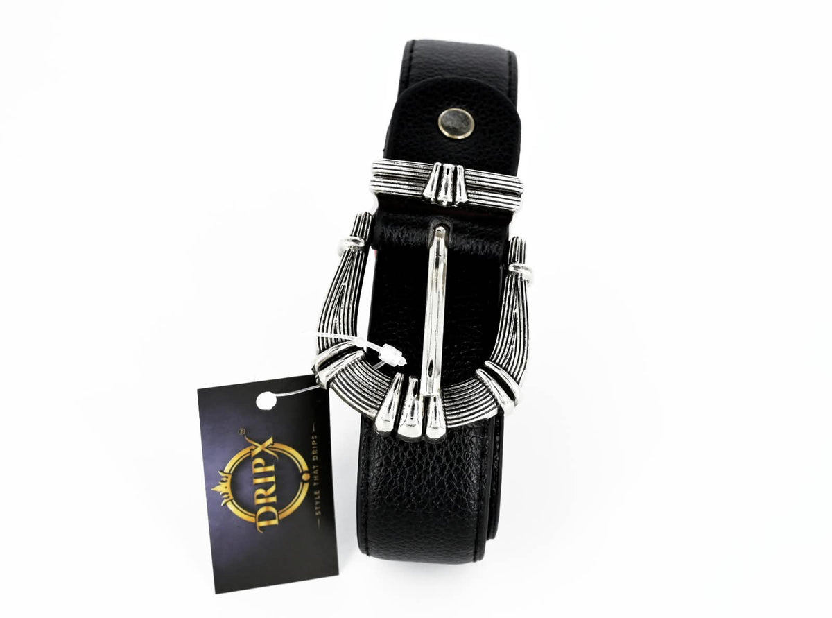 Women's Faux Leather Statement Belt – Black