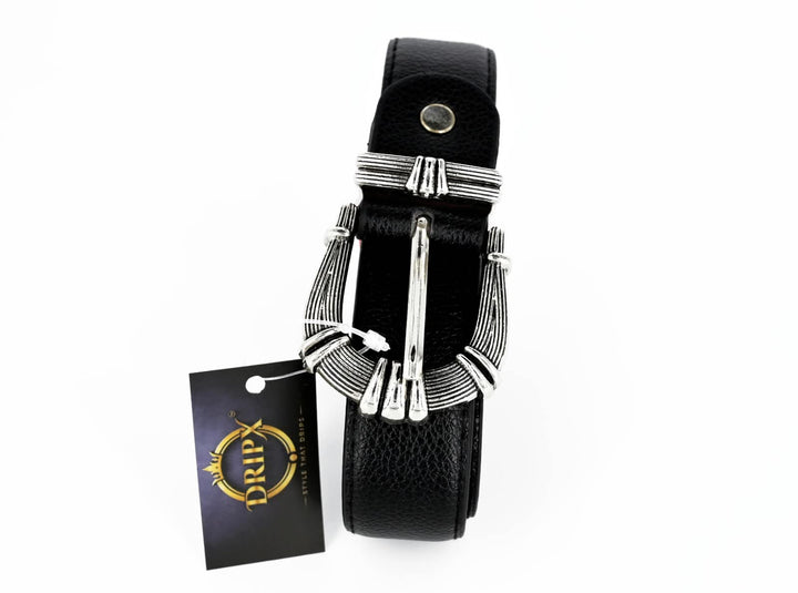 Women's Faux Leather Statement Belt – Black