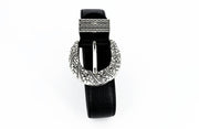 Women's Faux Leather Ornate Buckle Belt – Black