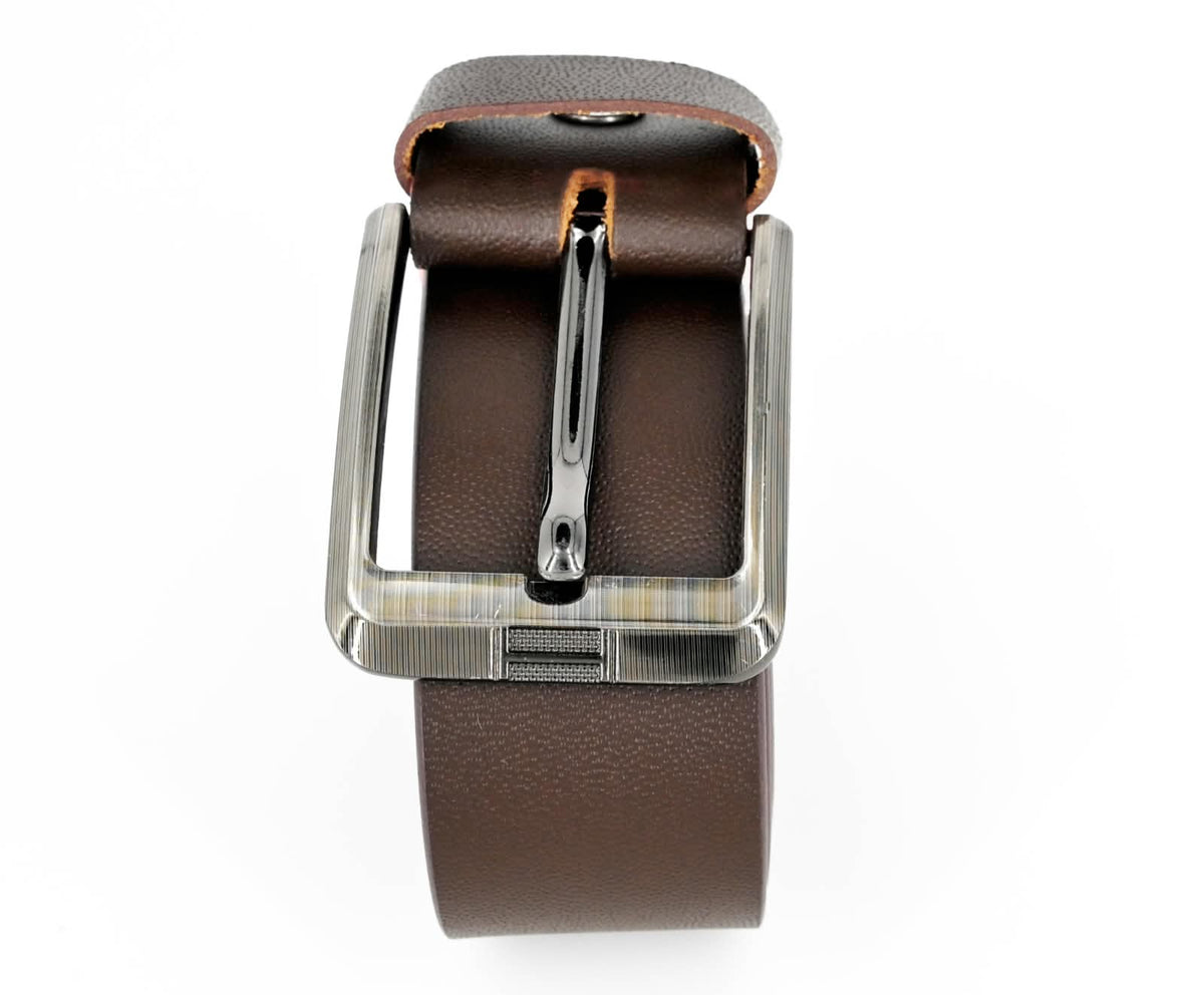 Men's Genuine Leather Textured-Buckle Belt – Brown