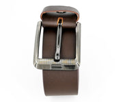 Men's Genuine Leather Textured-Buckle Belt – Brown