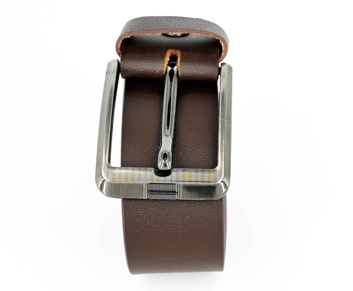 Men's Genuine Leather Textured-Buckle Belt – Brown