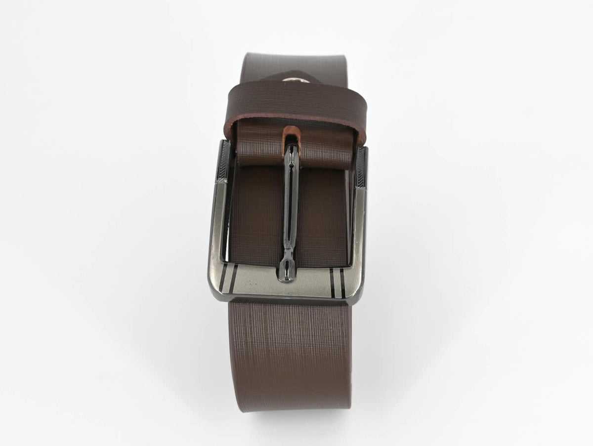 Men's Genuine Leather Self-Design Belt – Brown