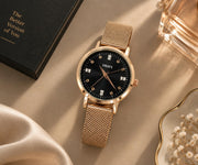 Elegant and Minimal Black Dial Rose Gold Chain Women's Watch (Copy)